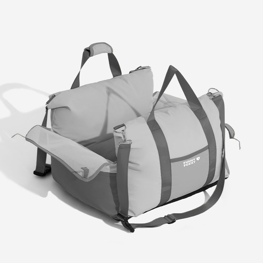 Breathable mesh dog booster seat, gray, for a cool and comfortable pet travel experience