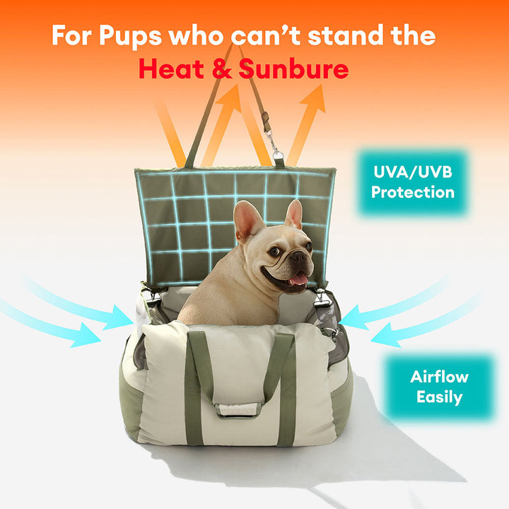 Pet travel booster seat, cozy design for small dogs, reduces anxiety on car rides
