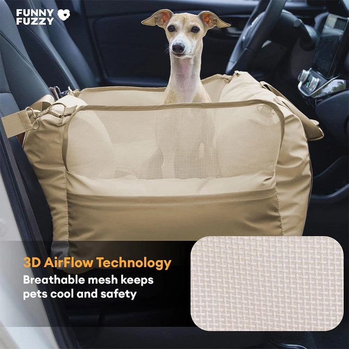 Elevated pet car seat for small dogs, providing a secure and comfortable traveling experience