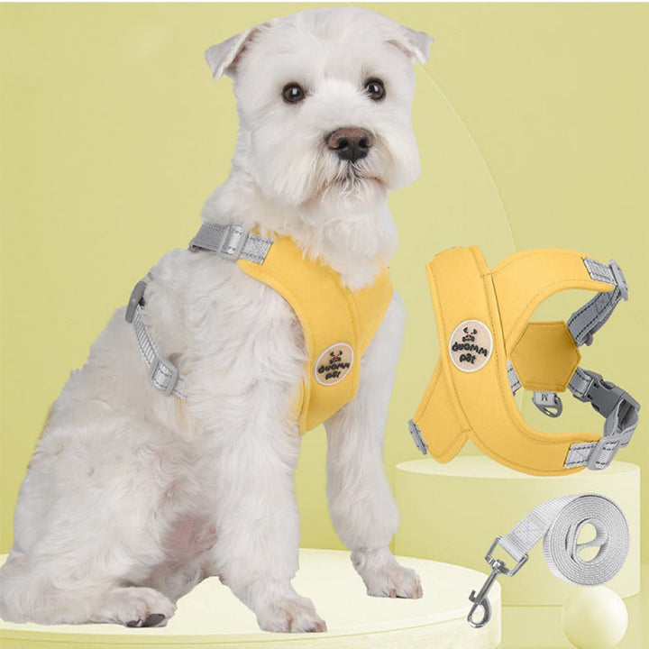 Small dog breathable crossed harness and leash set, offering adjustable fit and secure outdoor control