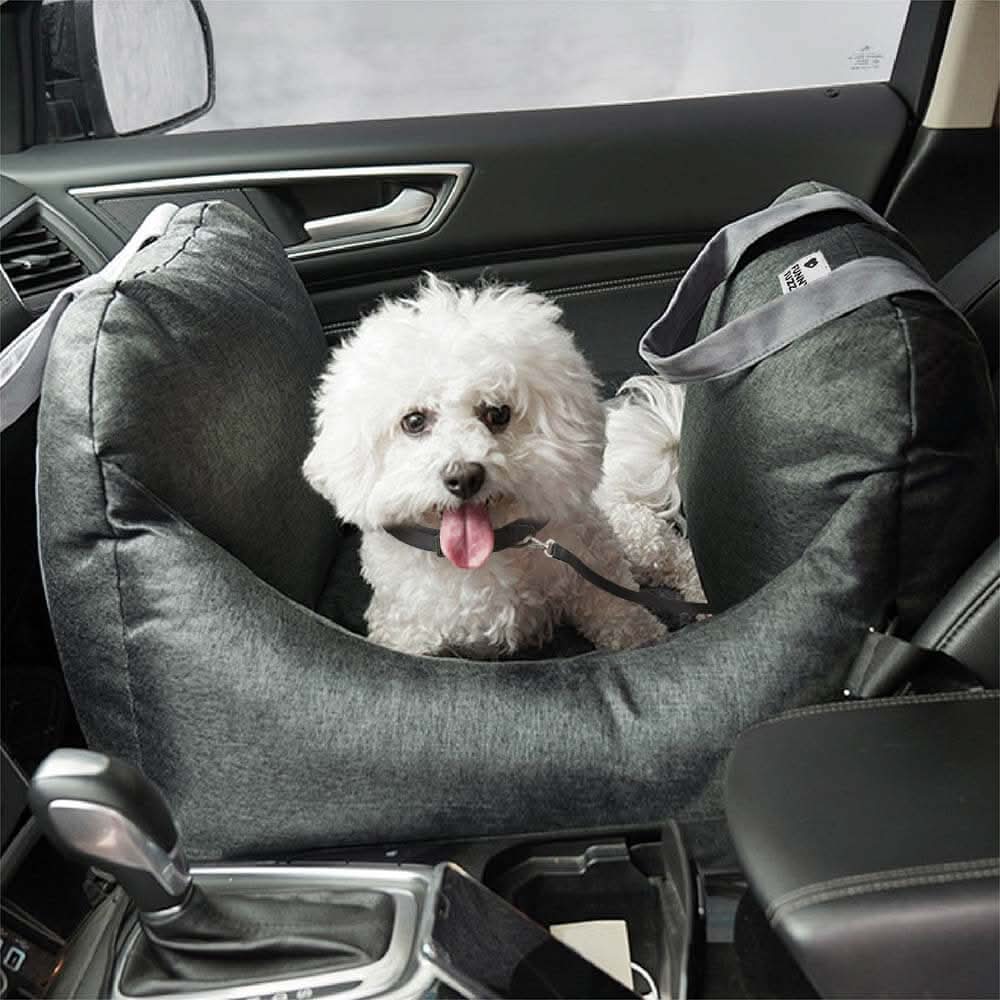 Dog car booster seat with safety belt & non-slip base for secure and comfortable pet travel.
