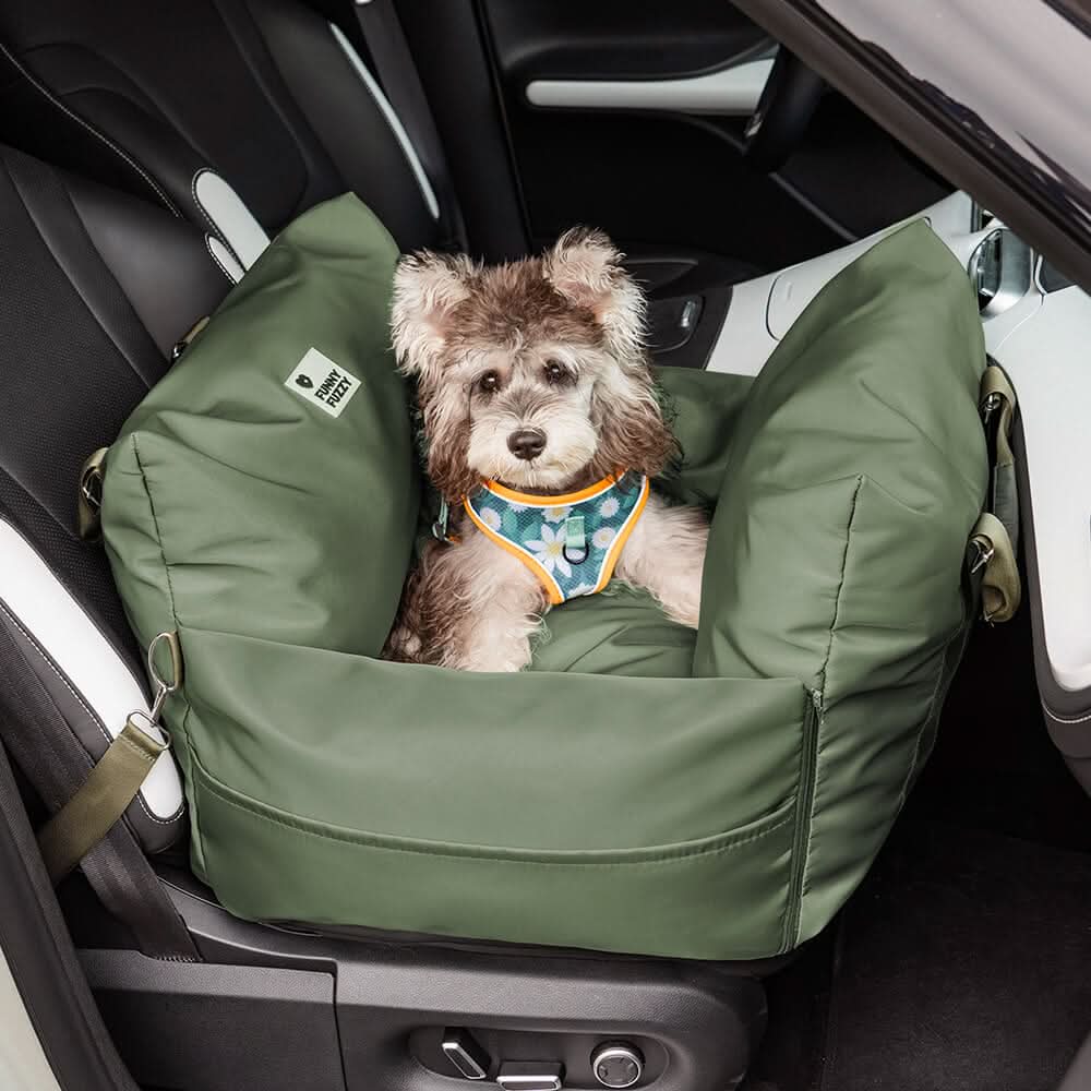 Pet travel accessory: Washable dog car booster seat with safety belt & non-slip design.