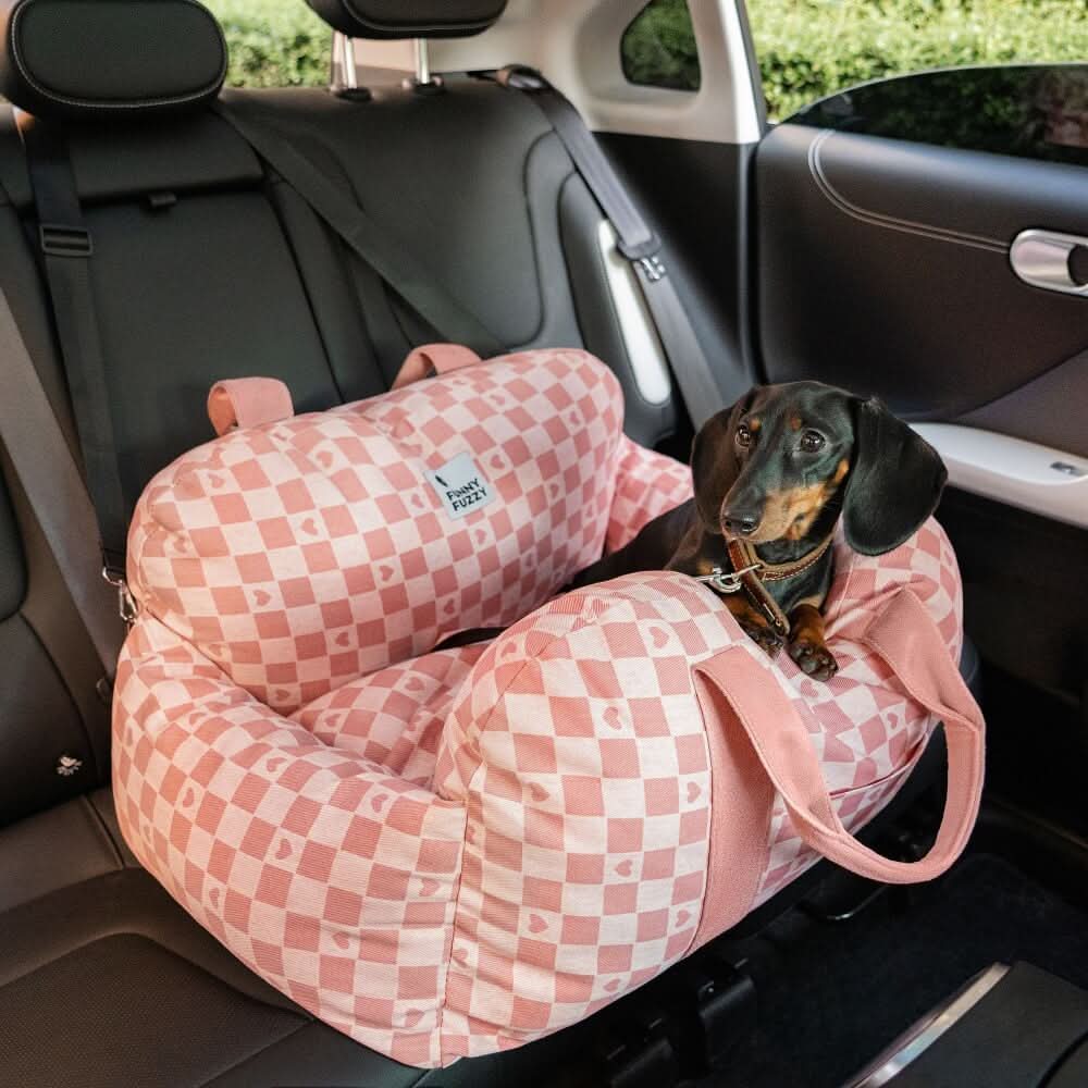 Pet supplies for car travel: Dog booster seat with safety belt, non-slip base, comfortable design.