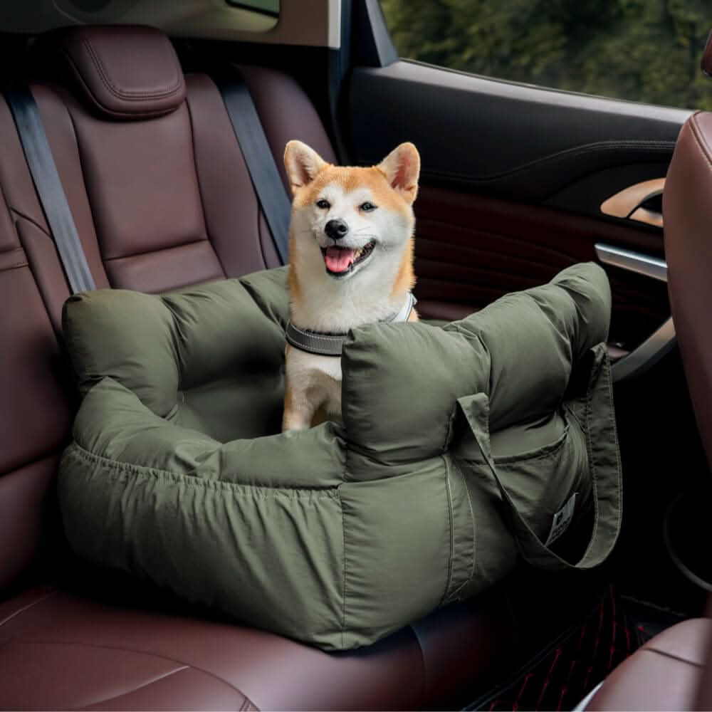Worry-free car travel for dogs: Booster seat with safety belt, non-slip base, ultimate comfort.