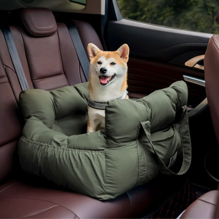 Worry-free car travel for dogs: Booster seat with safety belt, non-slip base, ultimate comfort.