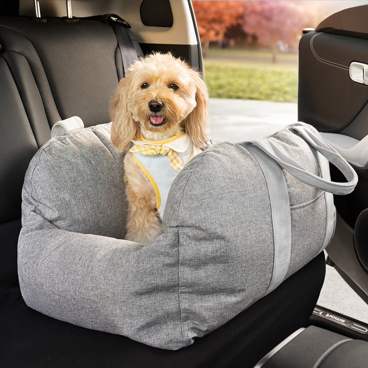 Travel-friendly dog bed car seat, easy to fold, compact for storage.