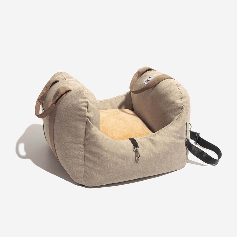 Luxury dog car seat booster, soft materials, ensures premium comfort for pets.