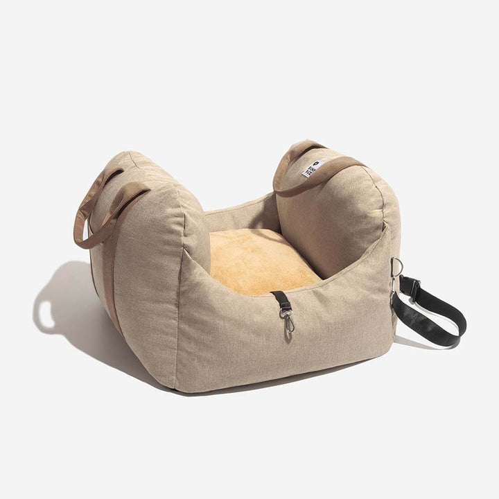 Luxury dog car seat booster, soft materials, ensures premium comfort for pets.