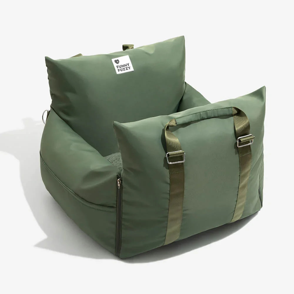 Pet travel booster seat for small dogs, elevated for window viewing pleasure.