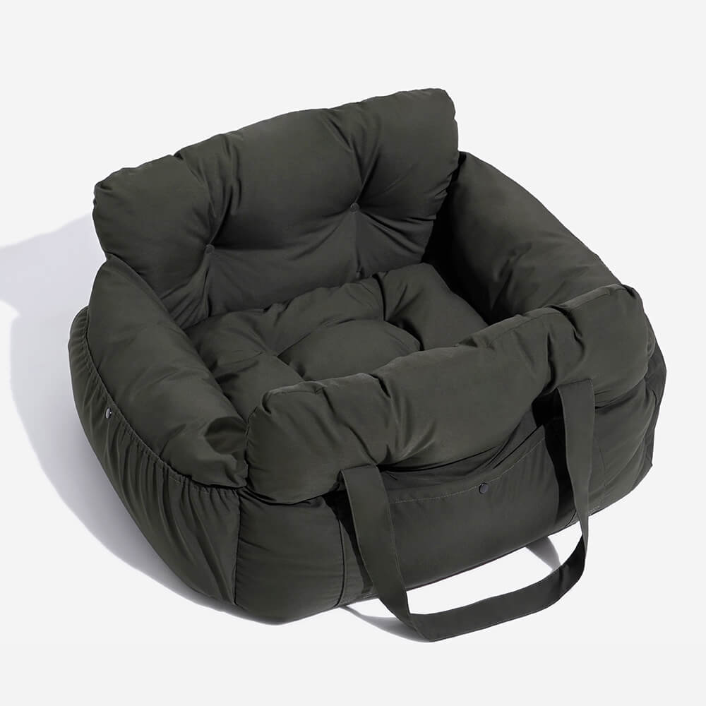 Secure pet bolster bed for car, prevents dogs from roaming in the vehicle.