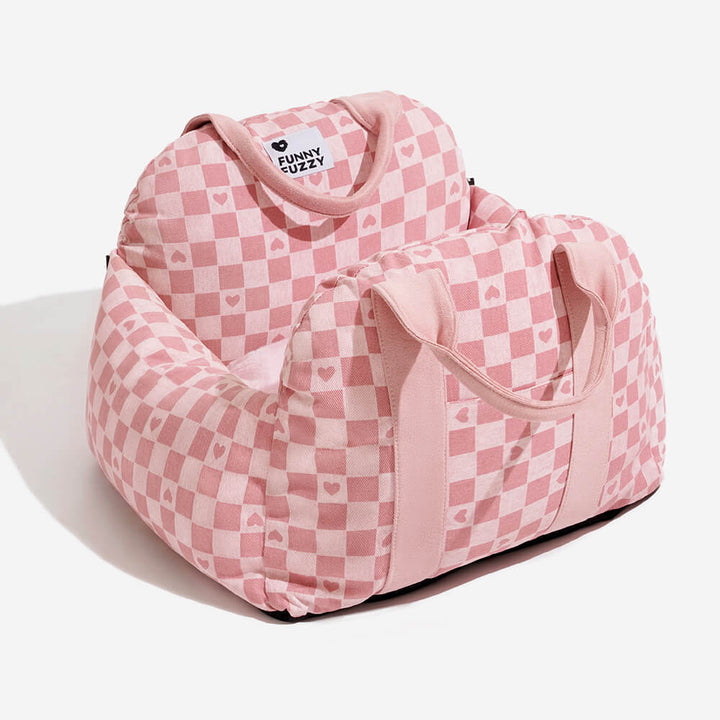 Small dog car booster seat, compact design, saves space in your car.