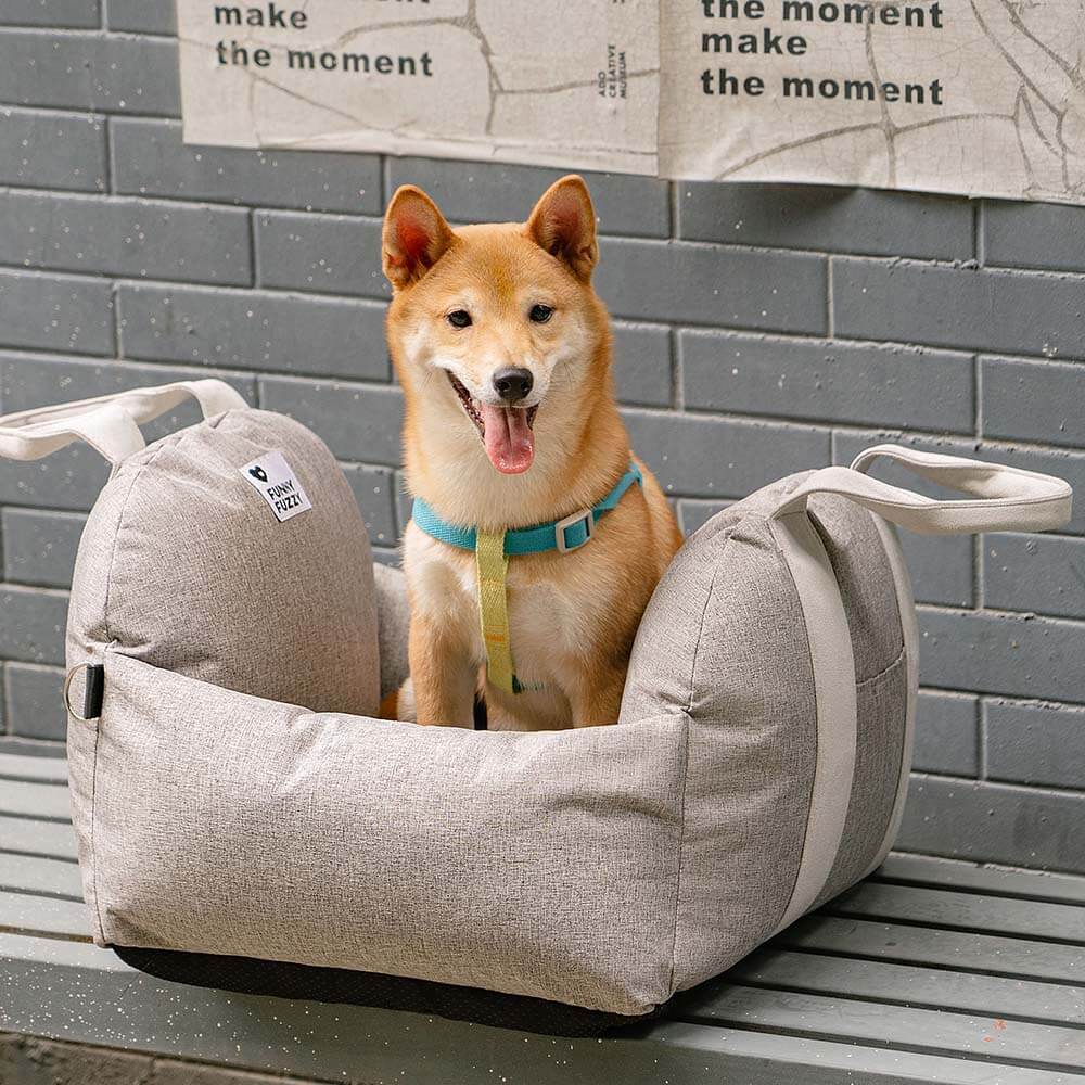 Portable pet car booster, collapses for easy storage, perfect for travel.