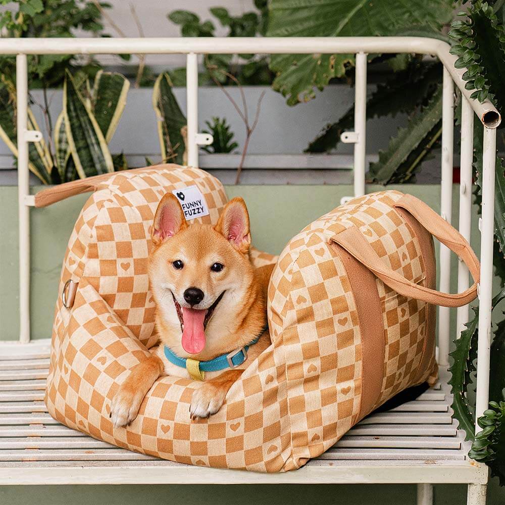 Comfort dog booster bed for cars, provides stability for elderly or anxious dogs.