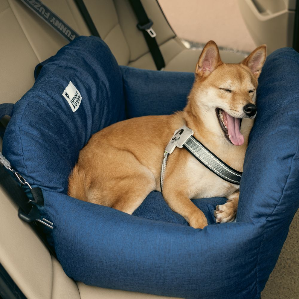 Travel safety dog booster, prevents pet from falling during turns.