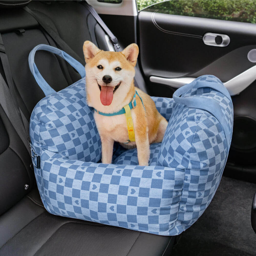 Portable pet booster bed, lightweight foam construction for easy handling.