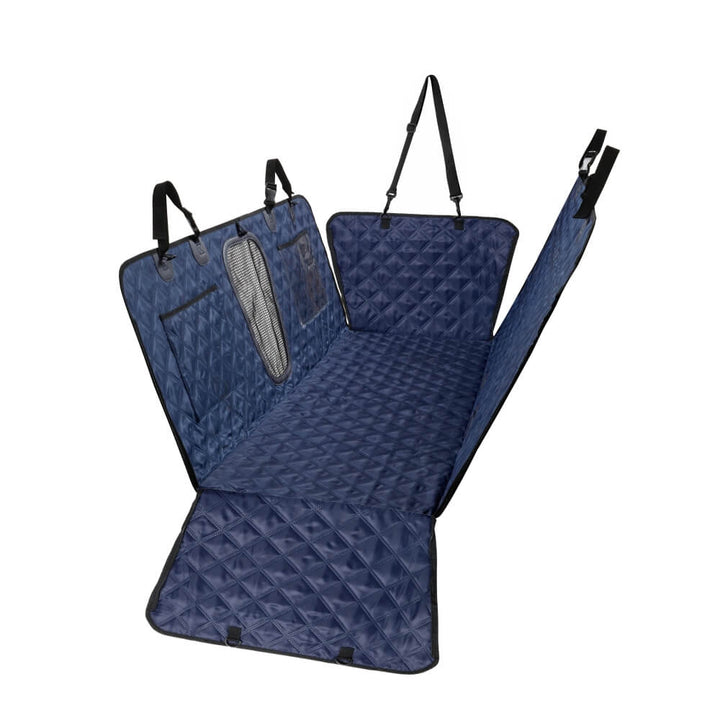 Black pet travel cover, waterproof, easy to install in any vehicle.