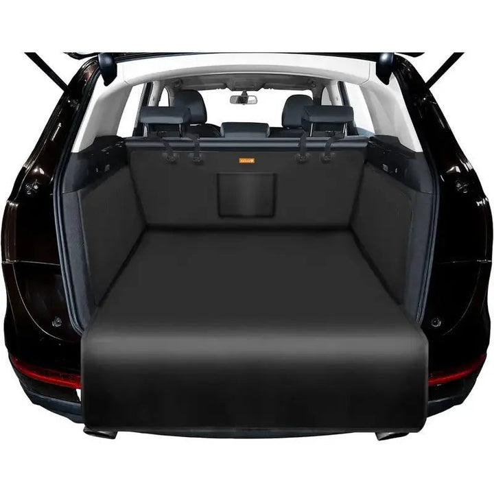 Dog car seat cover, waterproof, universal fit, hammock style for backseat protection.