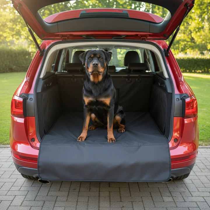Pet car protector, easy clean dog seat cover in black, hammock style for travel.