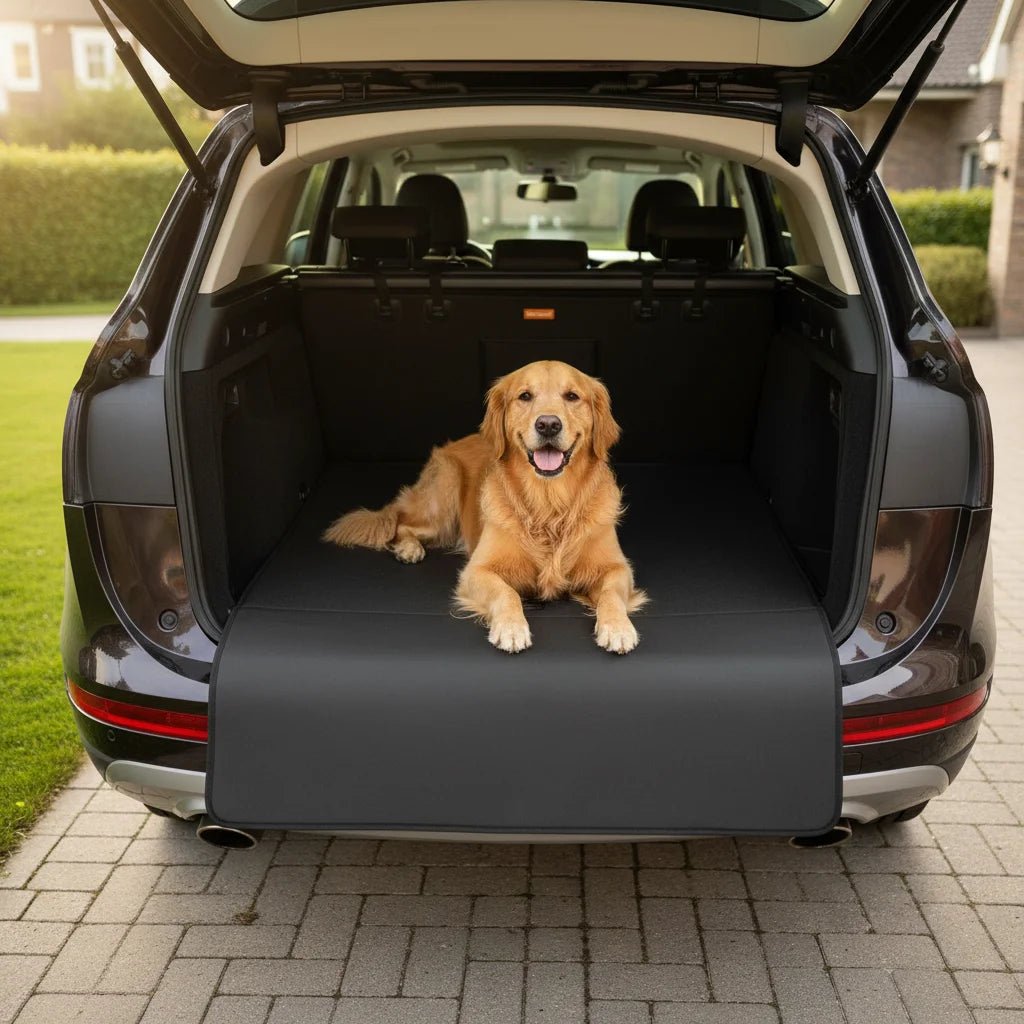 Unisex waterproof dog car seat cover, black, universal fit for backseat, pet travel accessory.