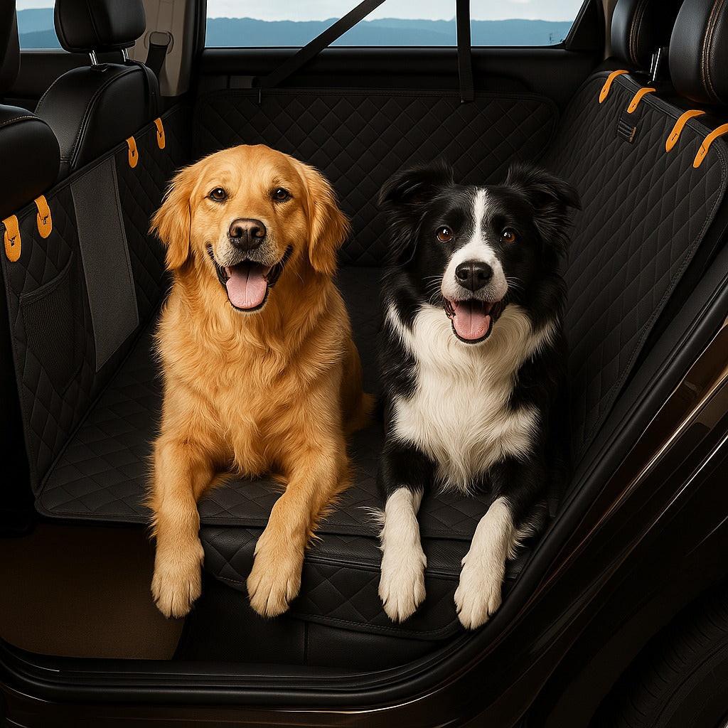 Durable, waterproof dog car seat protector for rear seats & doors, ensuring clean and protected rides.