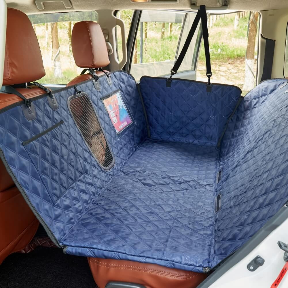 Dog car seat cover with mesh view, waterproof, dirt & scratch resistant for pet travel comfort