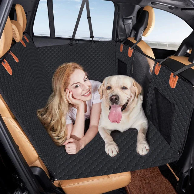 Dog car seat extender creating a flat, safe surface for pet travel in a vehicle