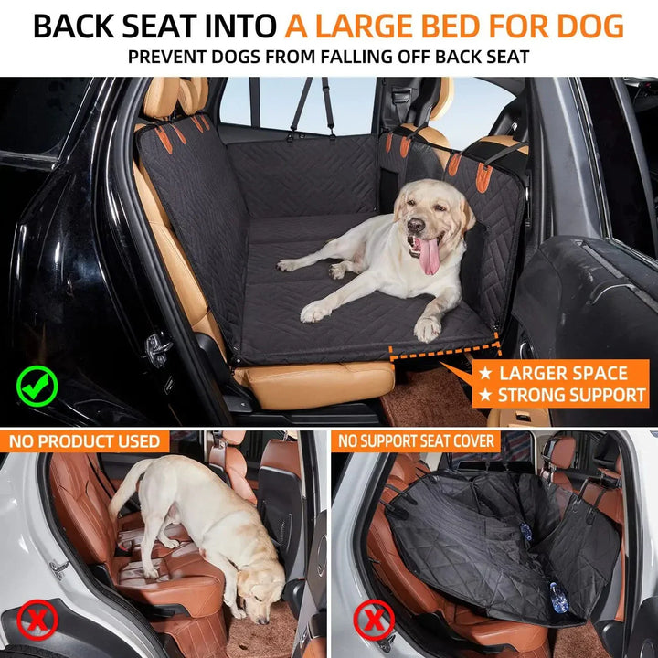 Waterproof dog car seat extender cover protecting car seats during pet travel