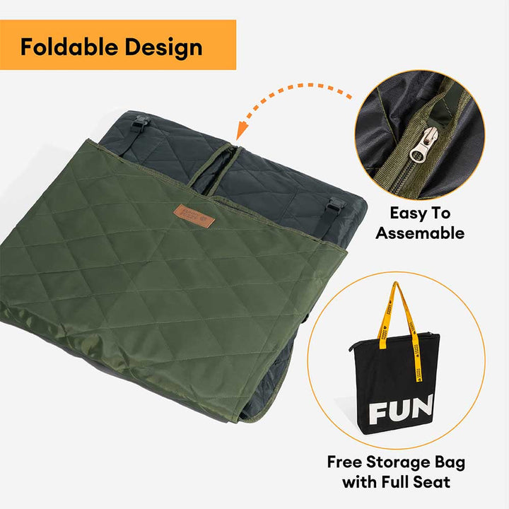 Waterproof dog car seat extender setup in a car, ideal for camping and pet comfort.