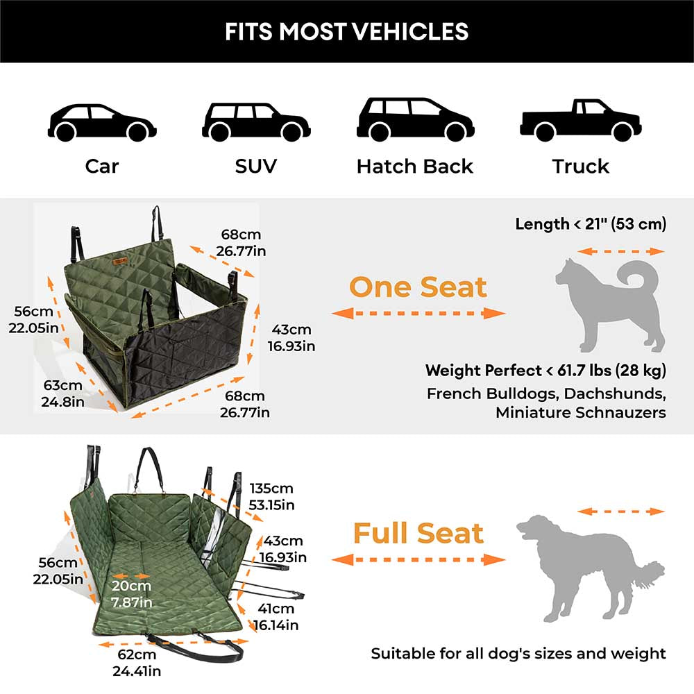 Pet accessories: dog car seat extender functioning as a washable backseat protector.