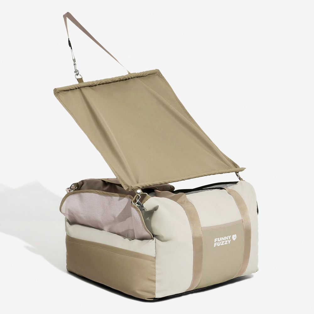Foldable pet car seat sun shade for easy storage and travel.