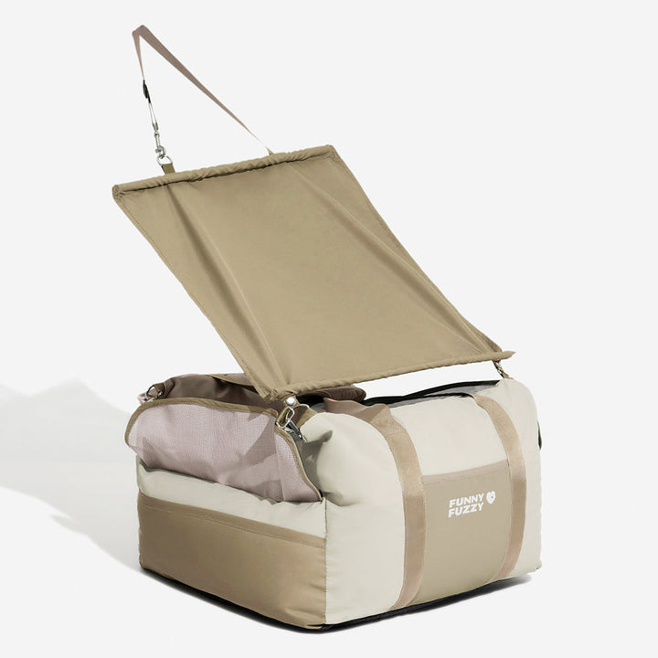 Foldable pet car seat sun shade for easy storage and travel.