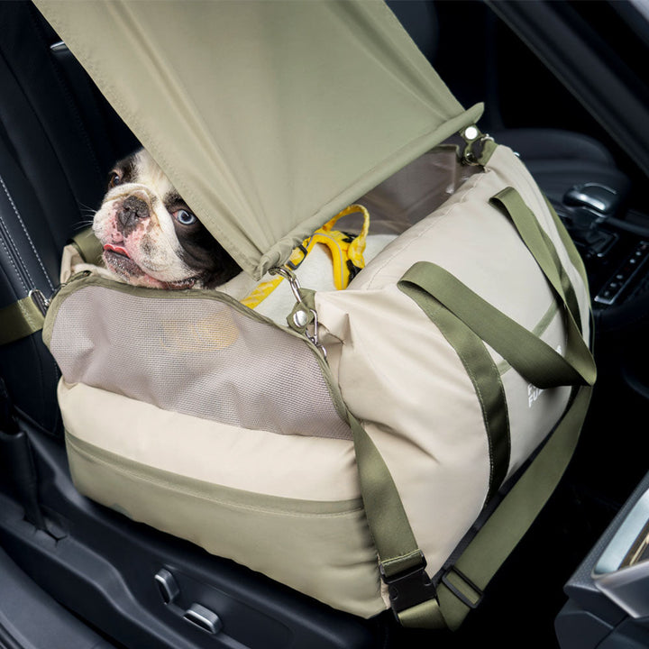 Breathable car seat sun visor for dogs, enhancing comfort during road trips.