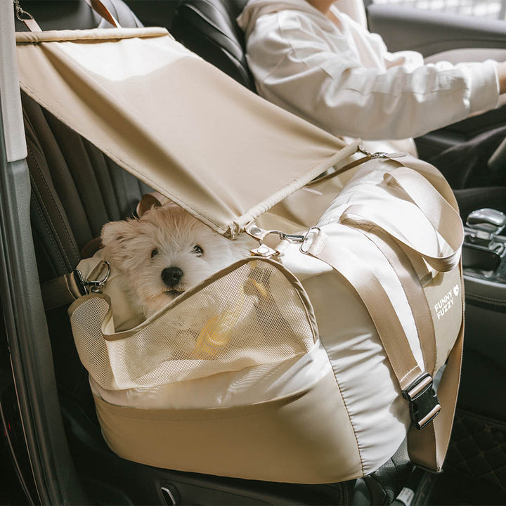 Close-up of the breathable mesh on a dog car seat sun shade for airflow.