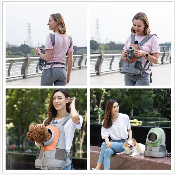 Dog carrier backpack with clear viewing window for small pets traveling safely in cars