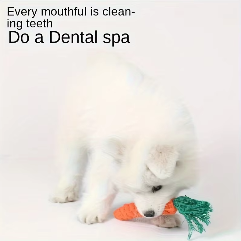 Durable dog dental chew toy, a carrot pet supply, perfect for puppies & adult dog teeth cleaning.