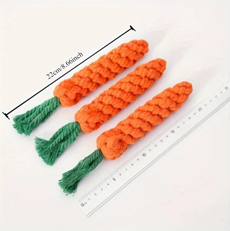 Cute carrot dog toy, a dental chew for puppies and dogs to maintain healthy, strong teeth.
