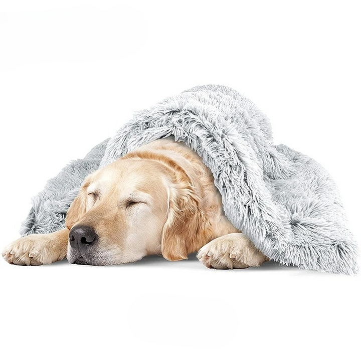 Dog & Cat Calming Plush Blanket, reversible pet bed and sofa protector for anxiety relief