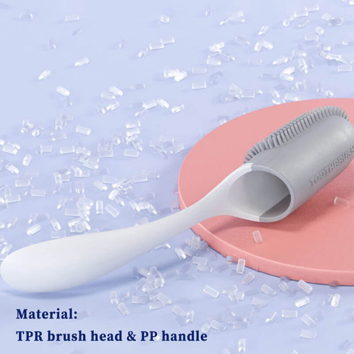 Close-up of a silicone finger toothbrush for pet teeth cleaning, ideal for dog & cat oral care