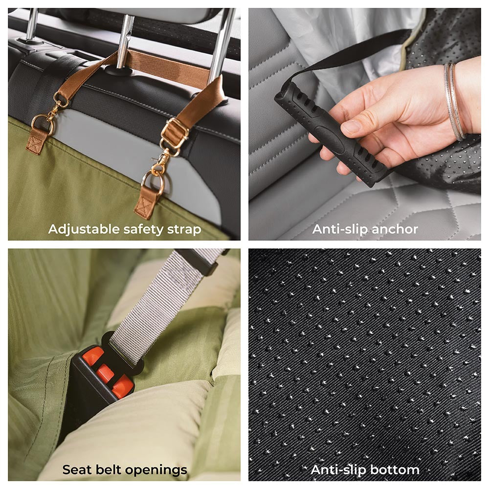 Interactive chessboard dog car bed, with pet sleeping peacefully during travel