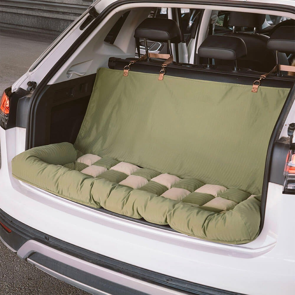 Chessboard pattern dog travel bed, pet car lounge and seat protector, detailed view