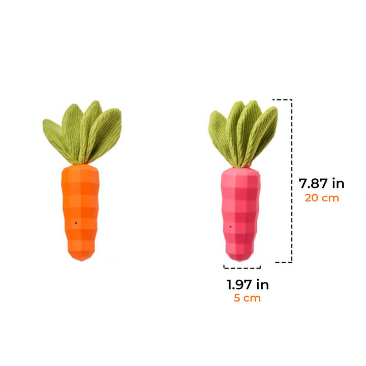 Dog owner throwing a rubber carrot toy for their dog, a fun pet accessory.