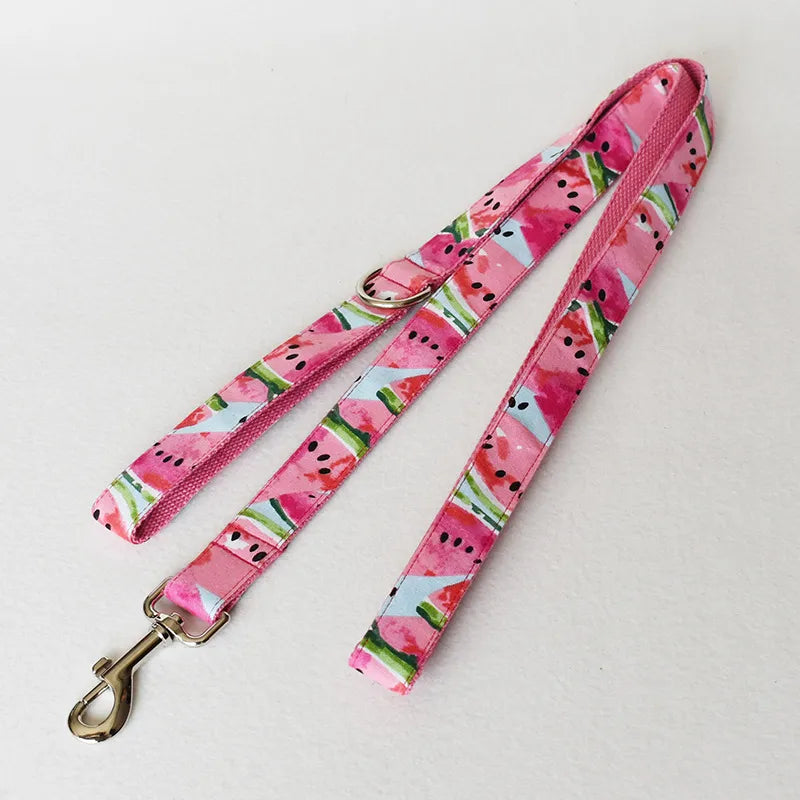 Adjustable pet fashion collar and leash set in a fun watermelon design, great for dog accessories.