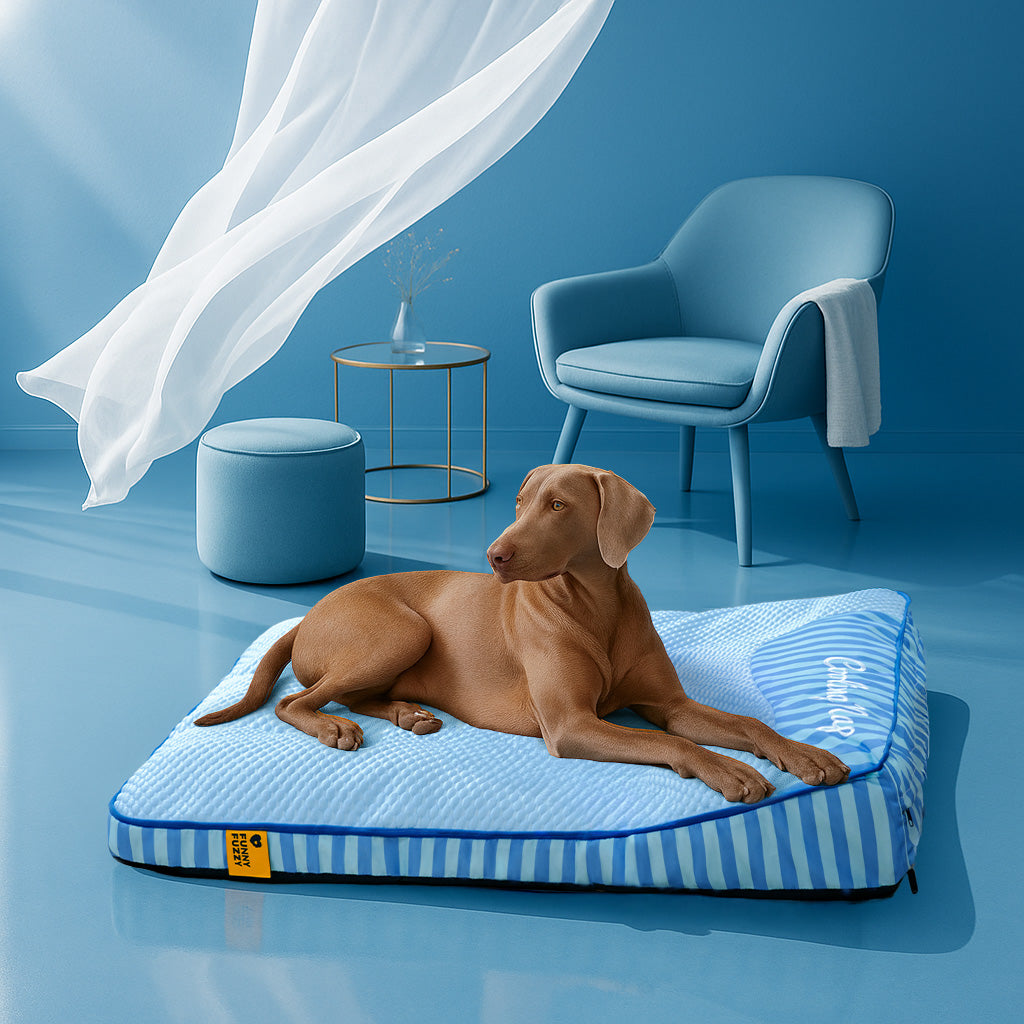 Dog cooling mat featuring anti-skid bottom, essential for pet safety and mat stability.