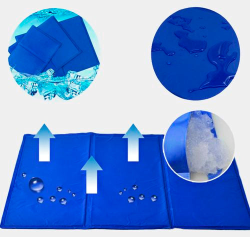 Durable dog cooling mat, gel-filled for pressure-activated comfort, an essential dog supply.