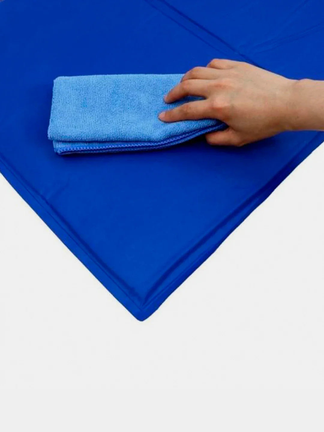 Easy-clean blue dog cooling mat designed with pressure-activated gel for pet summer comfort.