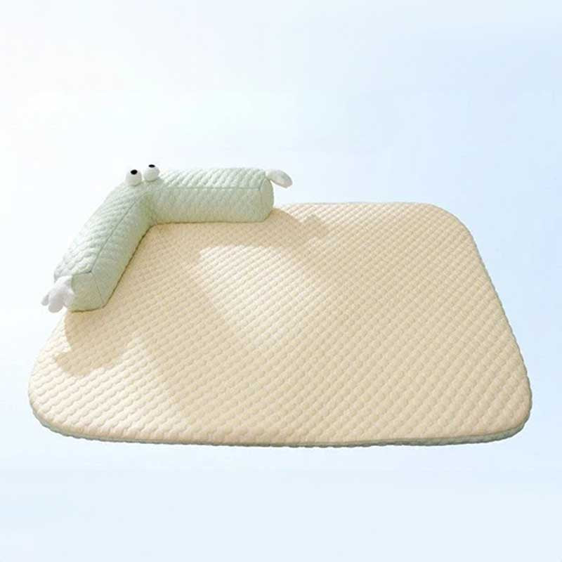 Dog cooling mat with silk surface and plush cushion, ideal for summer pet comfort.
