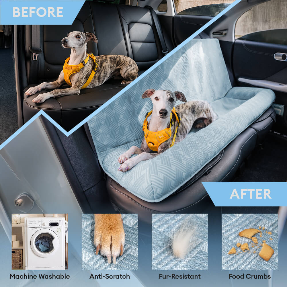 Pet travel gear: Large dog car seat bed with elevated bolsters, providing security and comfort for your pet.