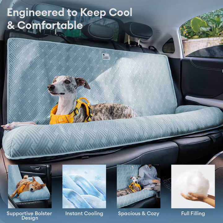 Dog accessories: A luxurious and practical cooling dog bed designed for car travel.