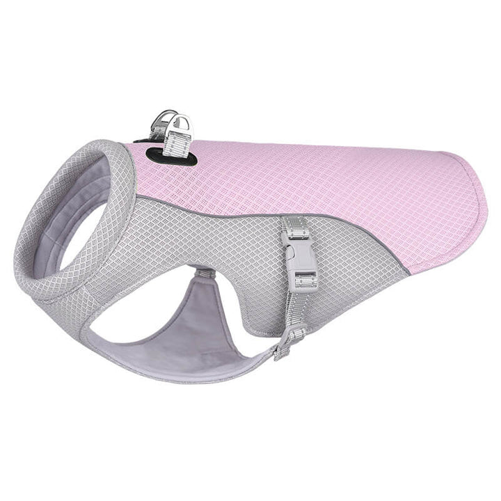 Pet summer cooling vest, with adjustable straps for a secure and comfortable fit.