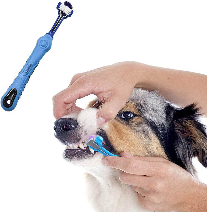 High-quality dog 3-sided toothbrush set, promoting plaque removal & overall pet dental care.